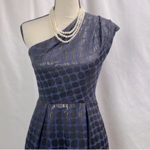 One shoulder Navy Polka Dot Dress